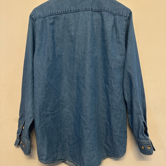 Vintage Y2K Quaker Factory Patriotic Teddy Bear Themed Blue Denim Shirt Medium - Picture 5 of 6